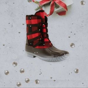 Red Checker Plaid Tundra Rain Duck Boots